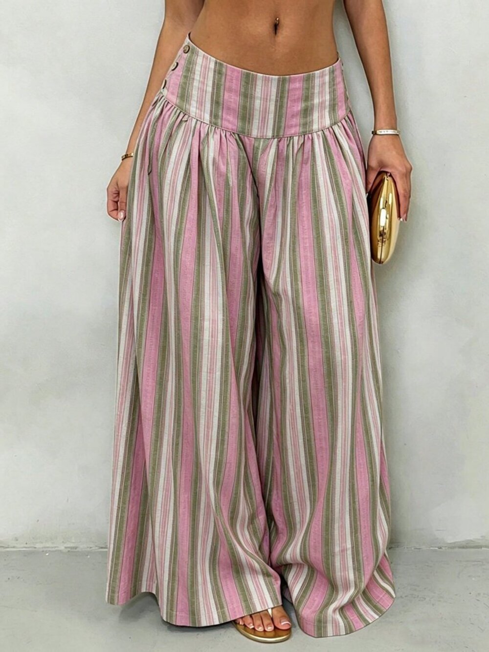 Multicolor Casual Women's Stripe Boho Low-Waist Wide-Leg Pants
